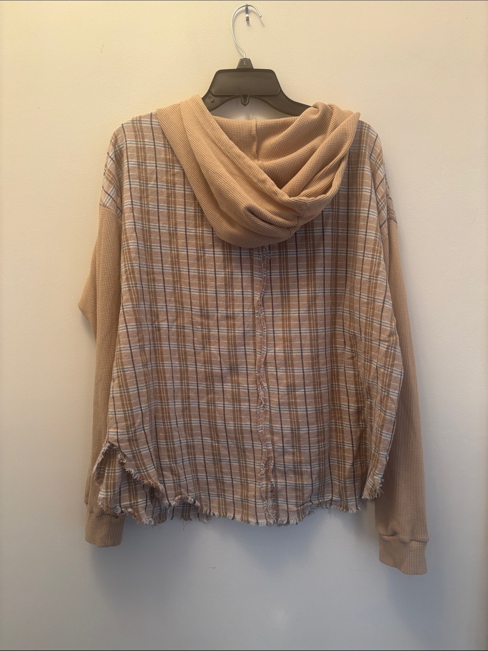 BKE |  Buckle Tan Plaid Crewneck Hoodie w/kangaroo Pocket Sz L - Picture 5 of 11